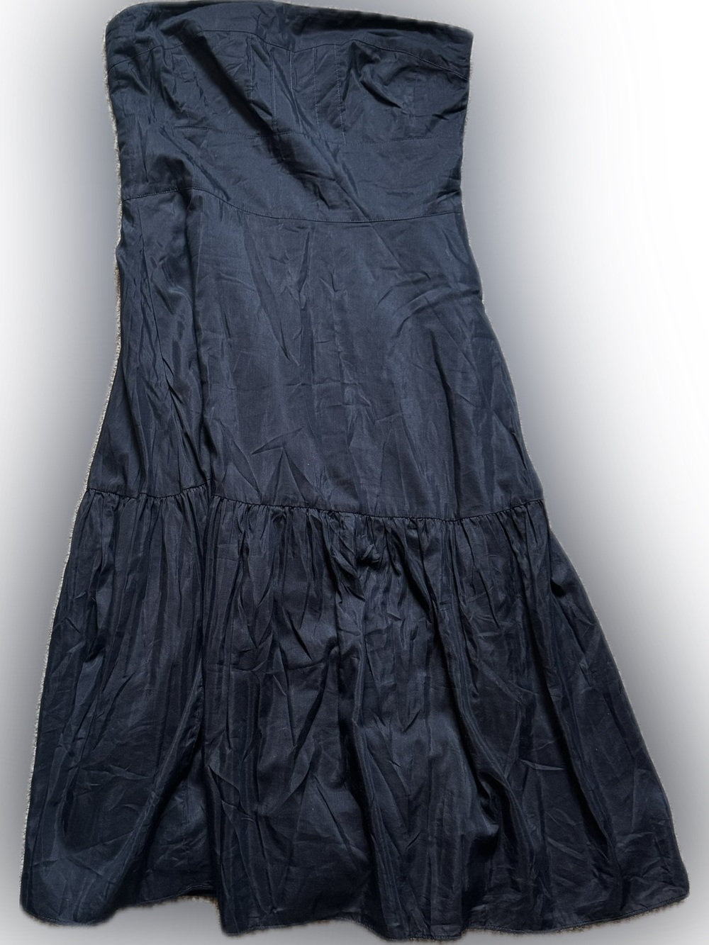 Strapless Black Tiered Midi Dress